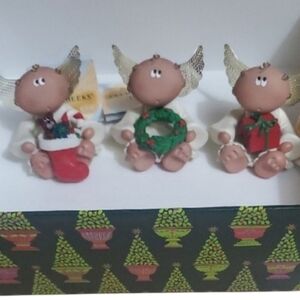 Set of Three Angel Ornaments with Gold Wings